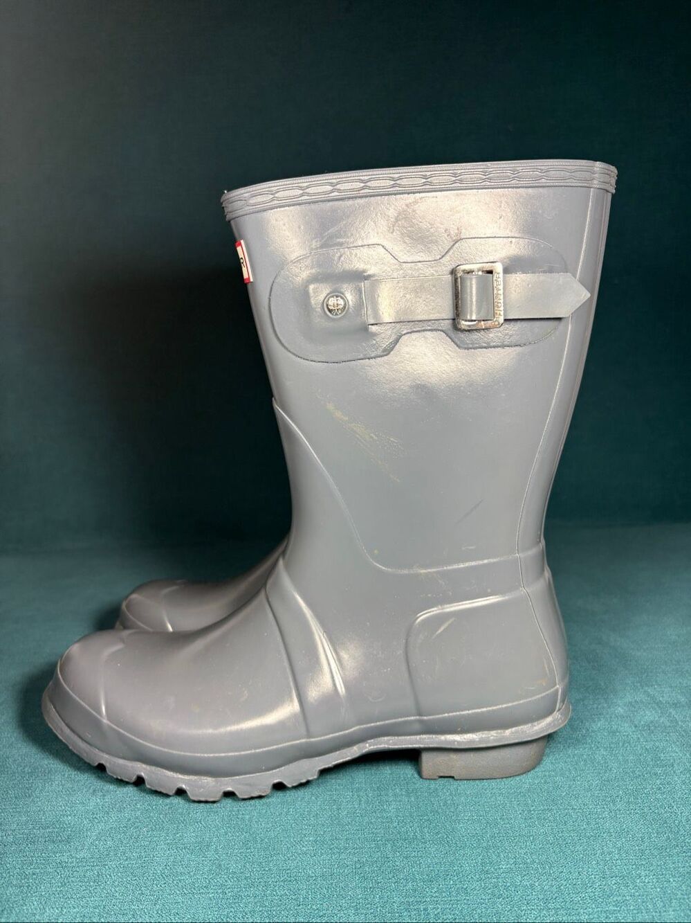 Hunter Womens Original Short Gloss Rain Boots Size 10 Grey Rubber Waterproof